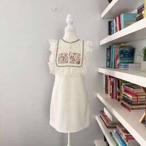 Self-Portrait White Lace Ruffle Dress with Diamanté buttons sz 2